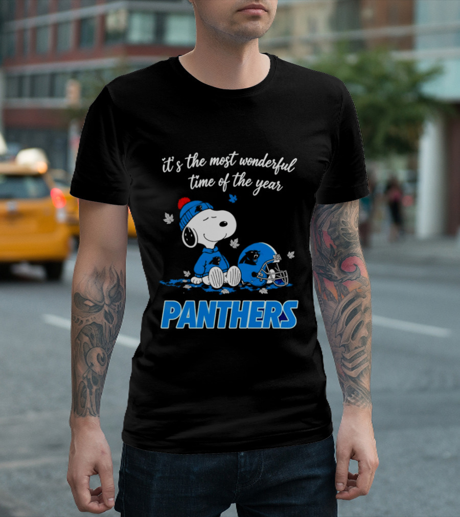 Panthers It's The Most Wonderful Time Of The Year Cartoon Snoopy Beanie Helmet T-Shirt