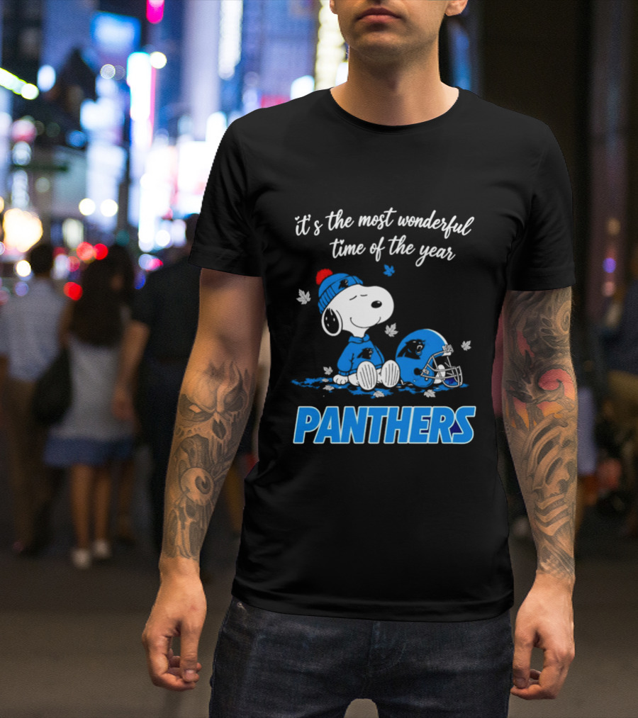 Panthers It's The Most Wonderful Time Of The Year Cartoon Snoopy Beanie Helmet T-Shirt