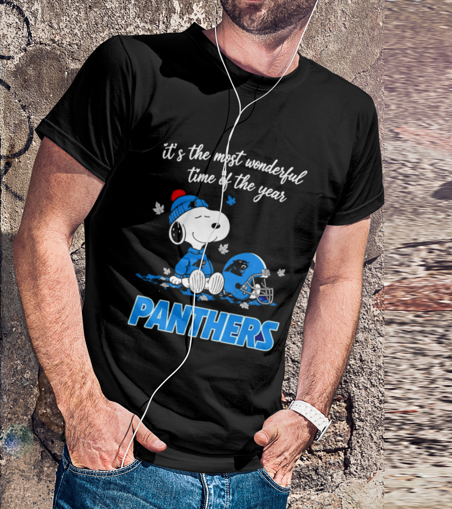 Panthers It's The Most Wonderful Time Of The Year Cartoon Snoopy Beanie Helmet T-Shirt