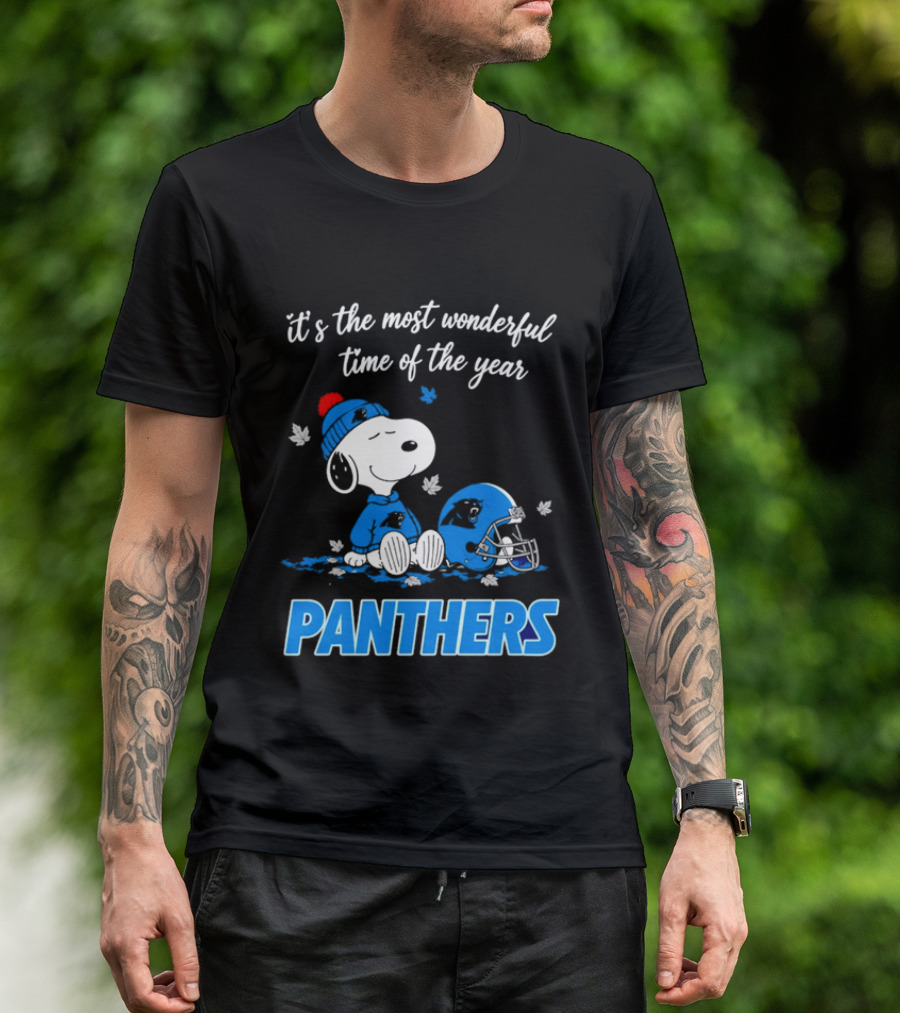 Panthers It's The Most Wonderful Time Of The Year Cartoon Snoopy Beanie Helmet T-Shirt