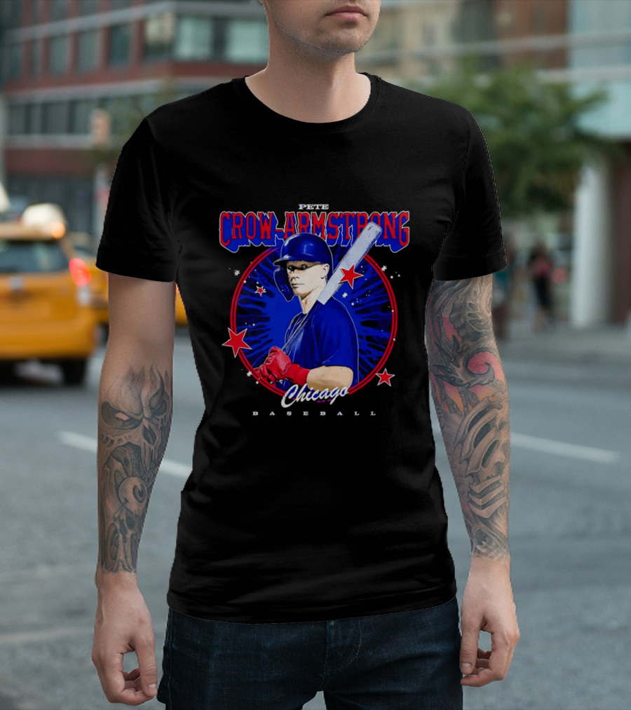 Chicago Baseball Pete Crow Armstrong Batting Photo Red Stars T-Shirt