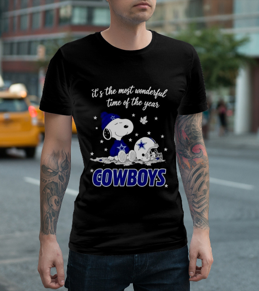 Its The Most Wonderful Time Of Year Snoopy Dallas Cowboys Beanie Helmet Stars T-Shirt