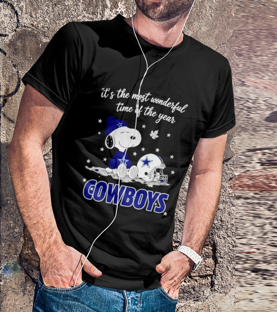 Its The Most Wonderful Time Of Year Snoopy Dallas Cowboys Beanie Helmet Stars T-Shirt