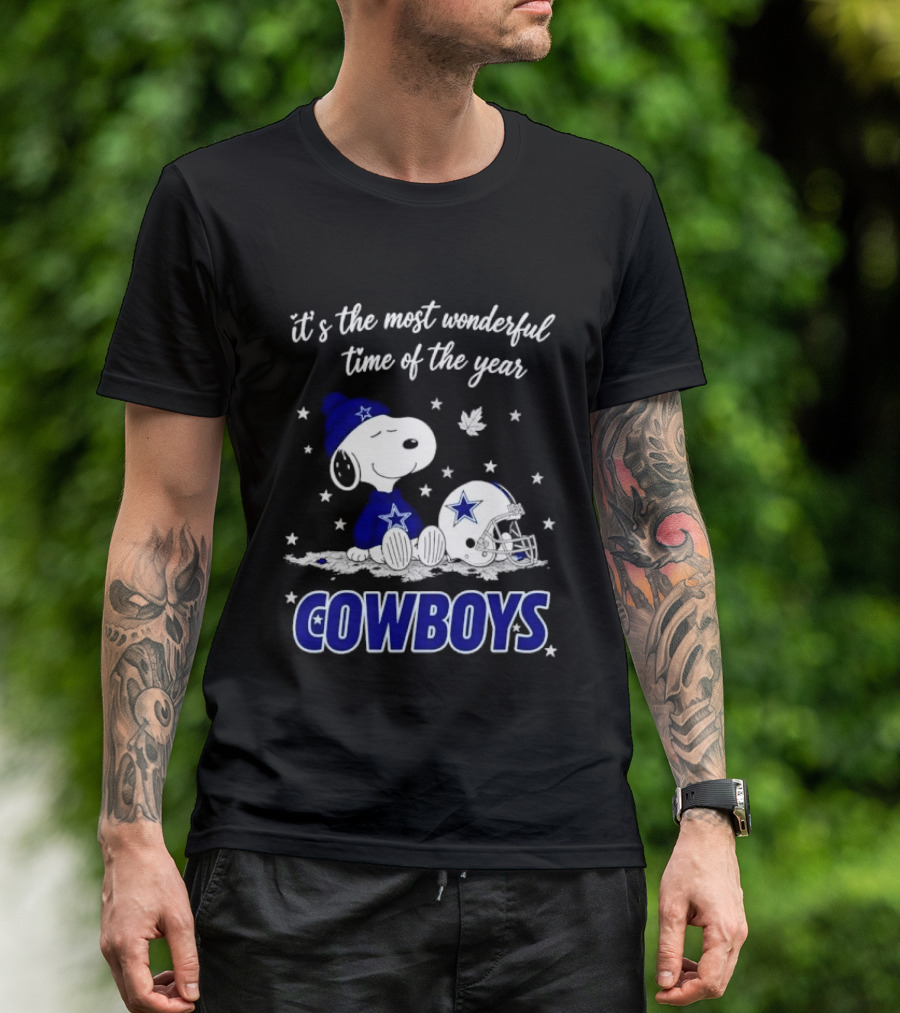 Its The Most Wonderful Time Of Year Snoopy Dallas Cowboys Beanie Helmet Stars T-Shirt