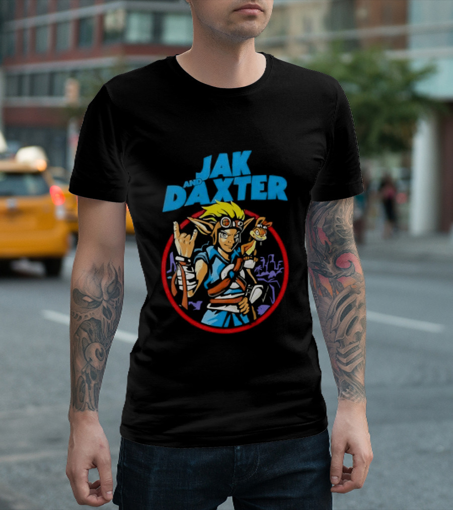 Jak And Daxter Cartoon Hero With Goggles In Red Circle T-Shirt