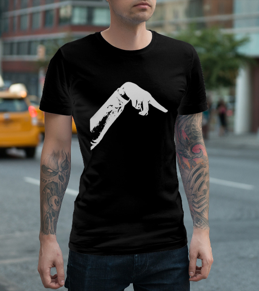 Monochrome Pointing Hand Sleeve Downward T-Shirt