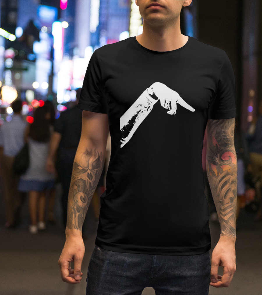 Monochrome Pointing Hand Sleeve Downward T-Shirt