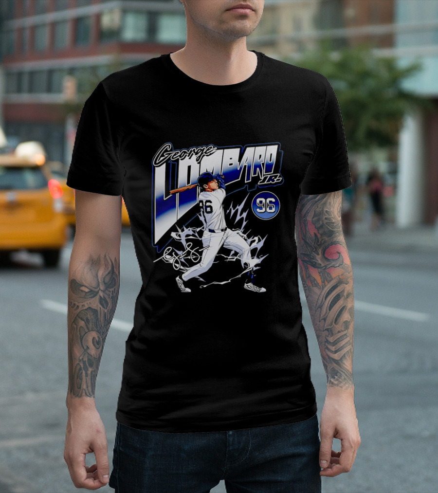 George Lombardo Jr 96 Baseball Player Swinging Bat Lightning T-Shirt