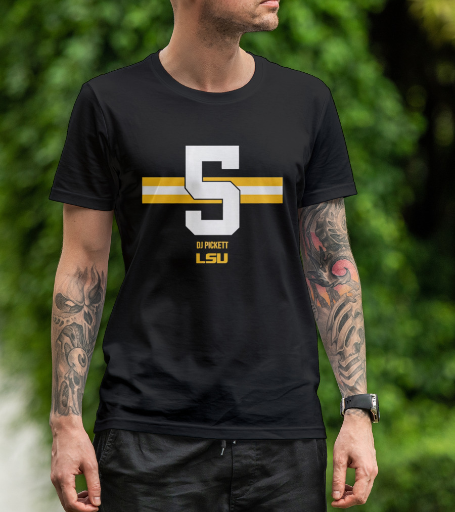 LSU Tigers DJ Pickett Number 5 Yellow T-Shirt