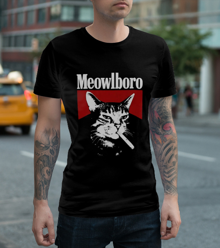 Meowlboro Cat Cigarette Parody With Smoking Cat And Red T-Shirt
