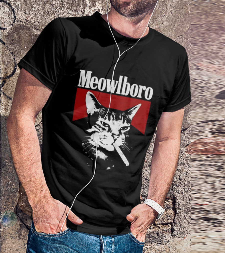Meowlboro Cat Cigarette Parody With Smoking Cat And Red T-Shirt