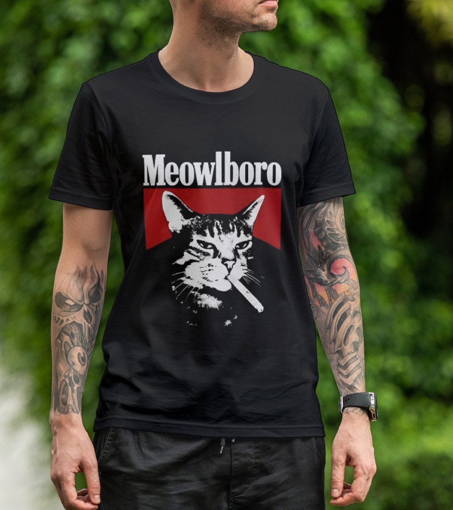 Meowlboro Cat Cigarette Parody With Smoking Cat And Red T-Shirt