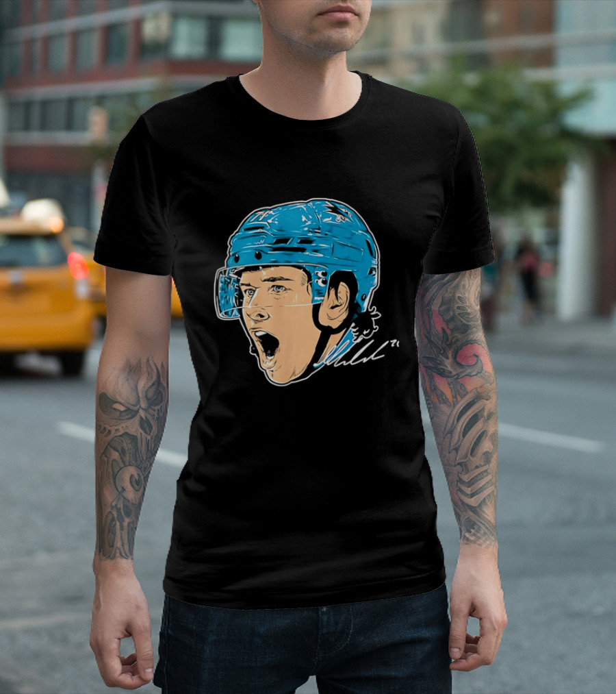 San Jose Sharks NHL 71 Yelling Hockey Player Helmet Caricature T-Shirt