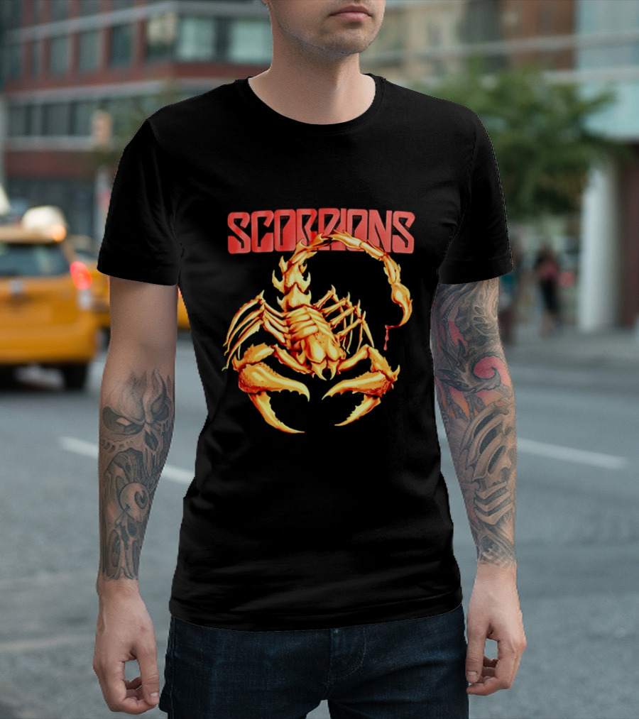 Scorpions Golden Metallic Skeleton Dripping Blood T-Shirt