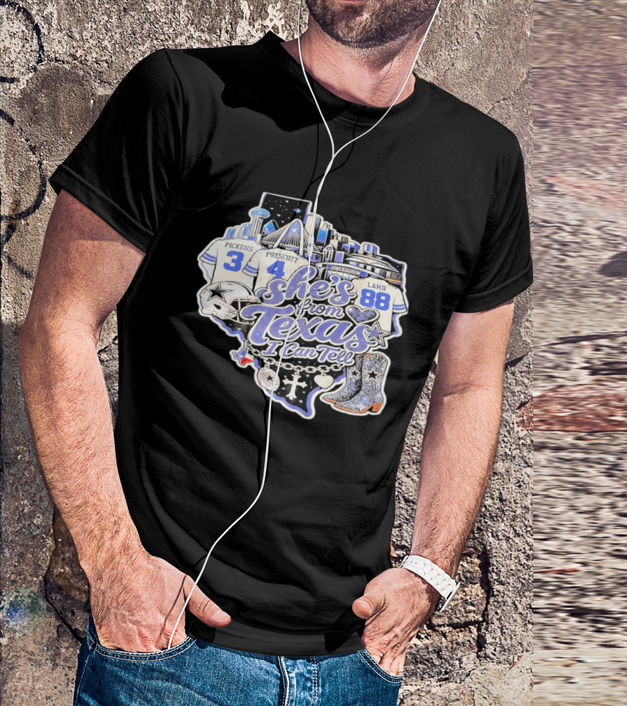 She's From Texas I Can Tell Pickens Prescott Lamb Dallas Cowboys Boots AT&T Stadium T-Shirt