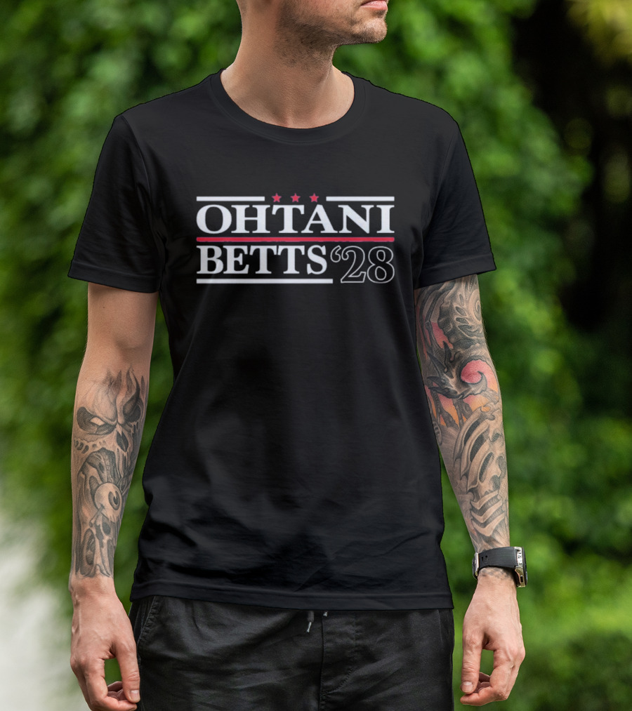 Ohtani Betts 2028 Dodgers Stars Three Red Campaign T-Shirt