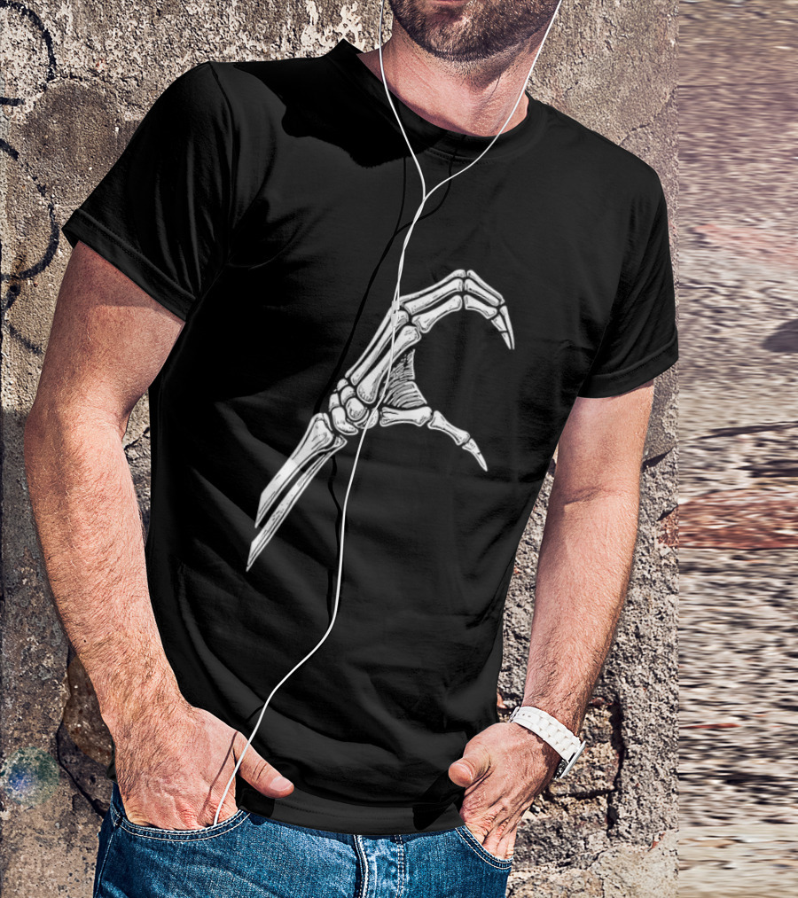 Skeleton Bone Hand Half Heart Gesture Line Sketch T-Shirt