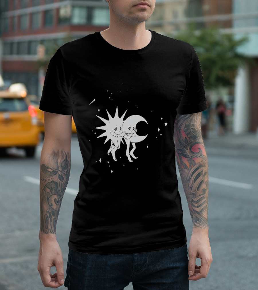 Steady Hands Sun Moon Black White Stars Walking T-Shirt
