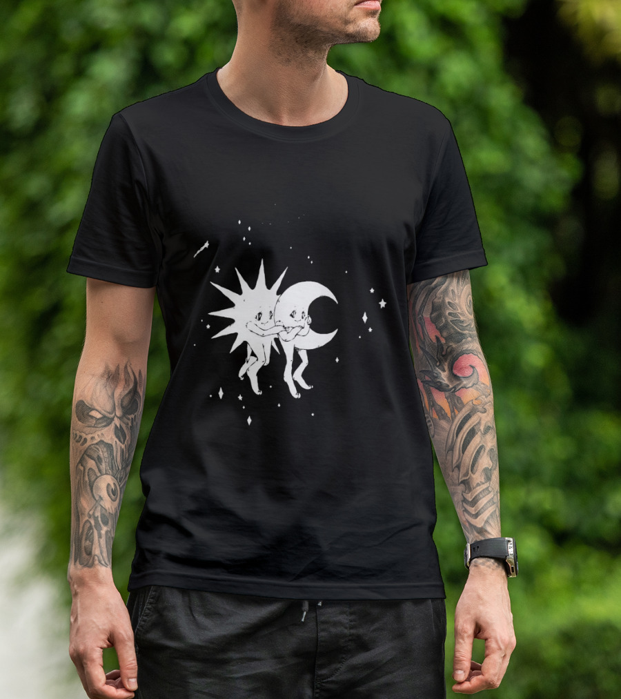 Steady Hands Sun Moon Black White Stars Walking T-Shirt