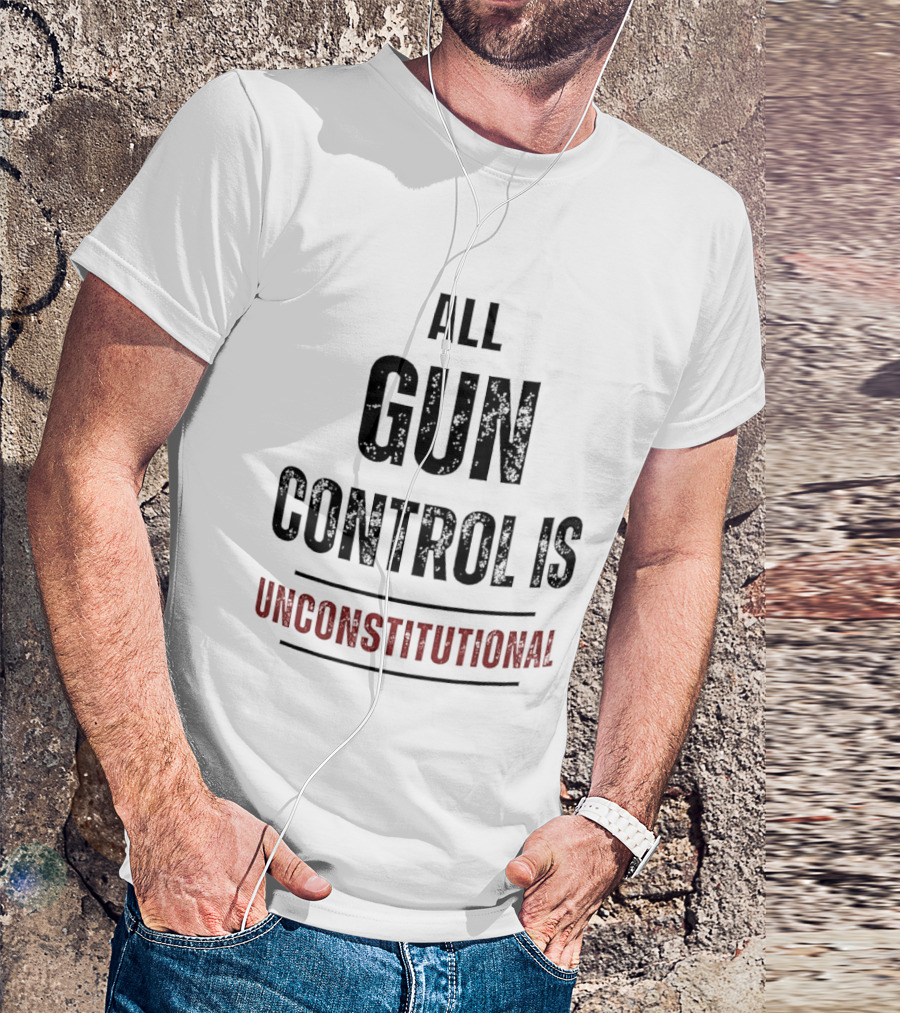 All Gun Control Is Unconstitutional Distressed Black Red Curved Lines T-Shirt
