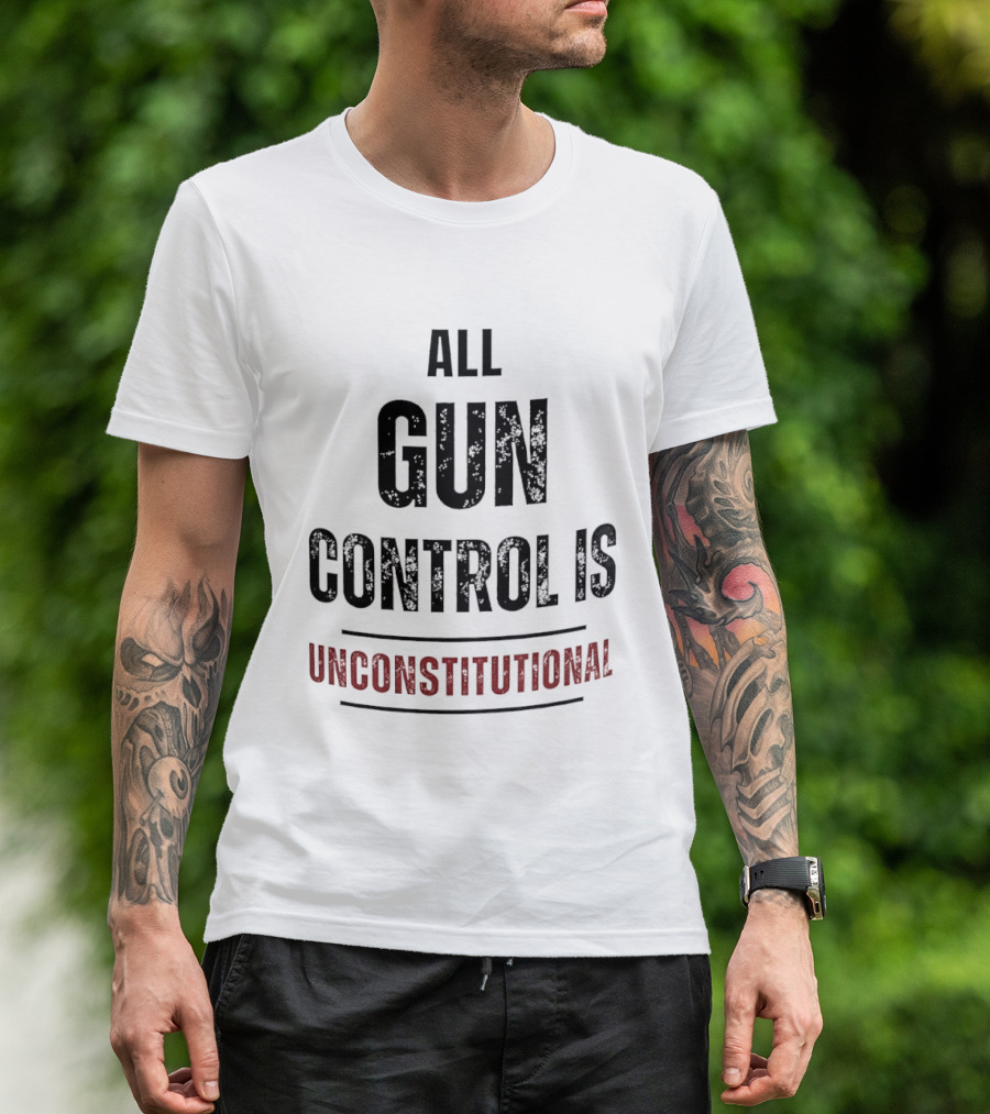 All Gun Control Is Unconstitutional Distressed Black Red Curved Lines T-Shirt