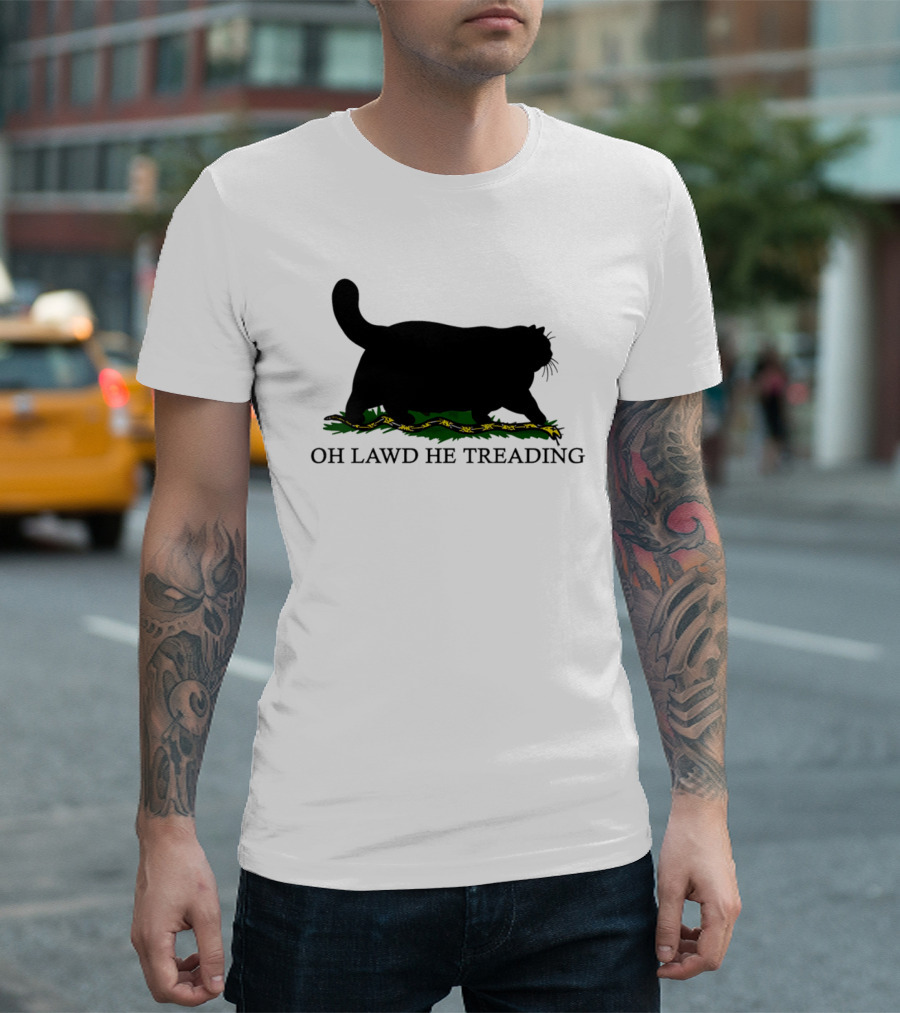 Oh Lawd He Treading Cat Silhouette With Snake And Grass T-Shirt