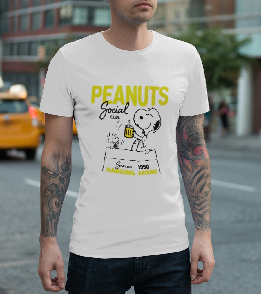 Peanuts Social Club Since 1950 Hanging Around Snoopy Woodstock T-Shirt