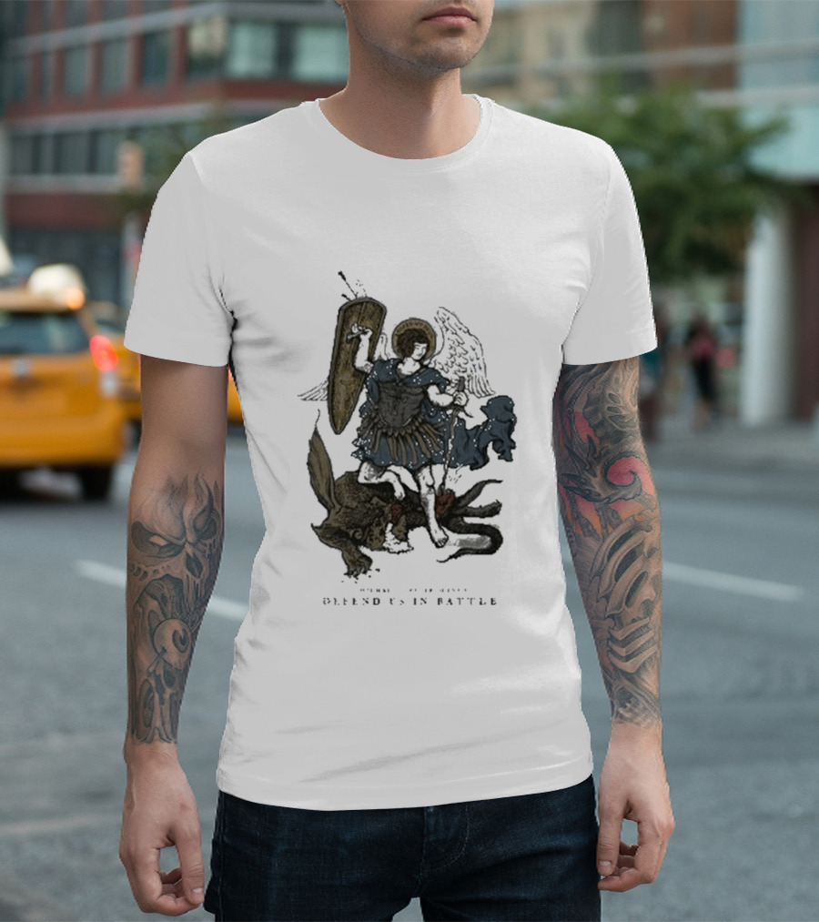 Saint Mxxxxxx Archangel Michael Defend Us In Battle Medieval Angelic Warrior T-Shirt