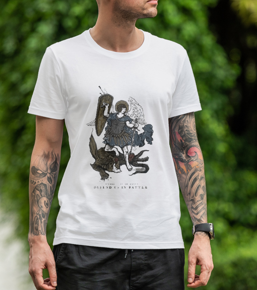 Saint Mxxxxxx Archangel Michael Defend Us In Battle Medieval Angelic Warrior T-Shirt