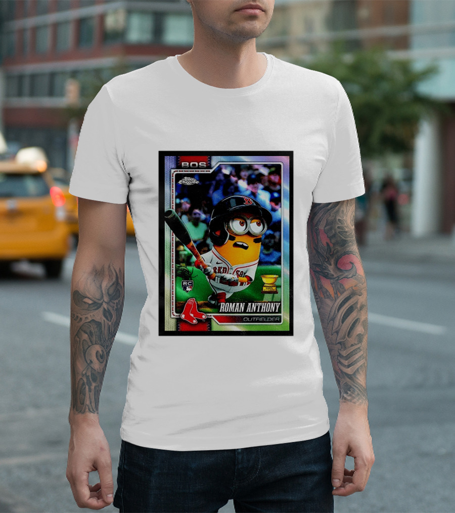 Minions Boston Red Sox Roman Anthony 2025 Topps Chrome Baseball Card T-Shirt