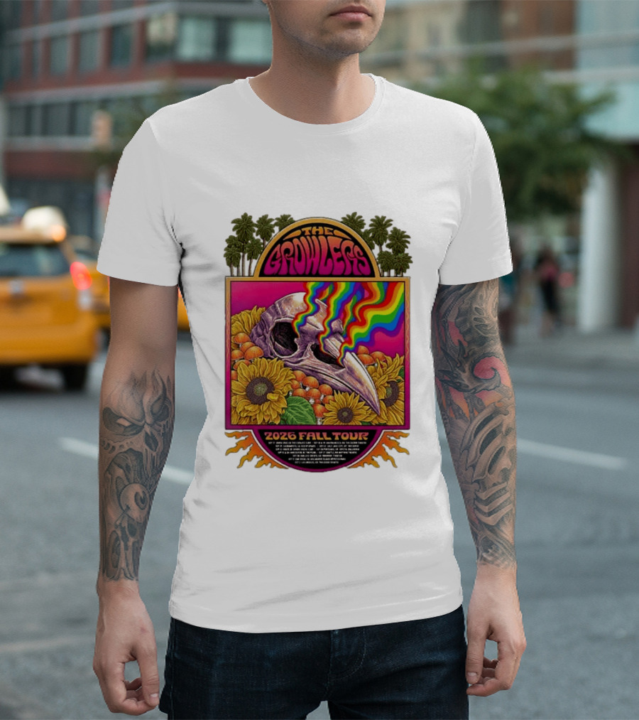 The Growlers 2026 Fall Tour Skull And Sunflower Psychedelic West Coast Dates Santa Cruz To Los Angeles T-Shirt