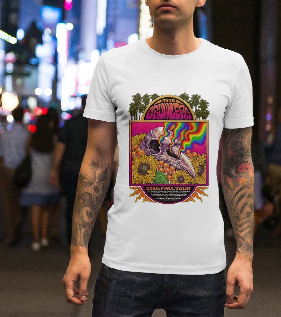 The Growlers 2026 Fall Tour Skull And Sunflower Psychedelic West Coast Dates Santa Cruz To Los Angeles T-Shirt