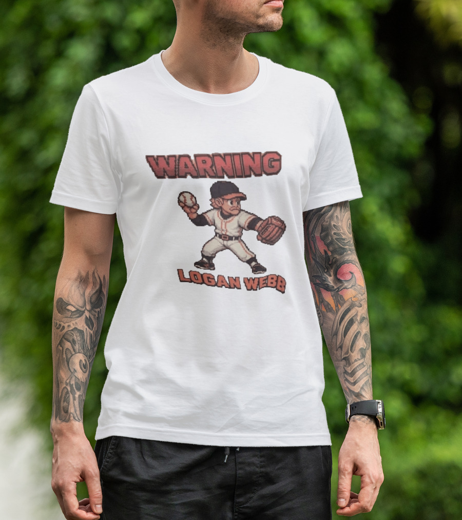 Warning Logan Webb 8 Bit Baseball T-Shirt