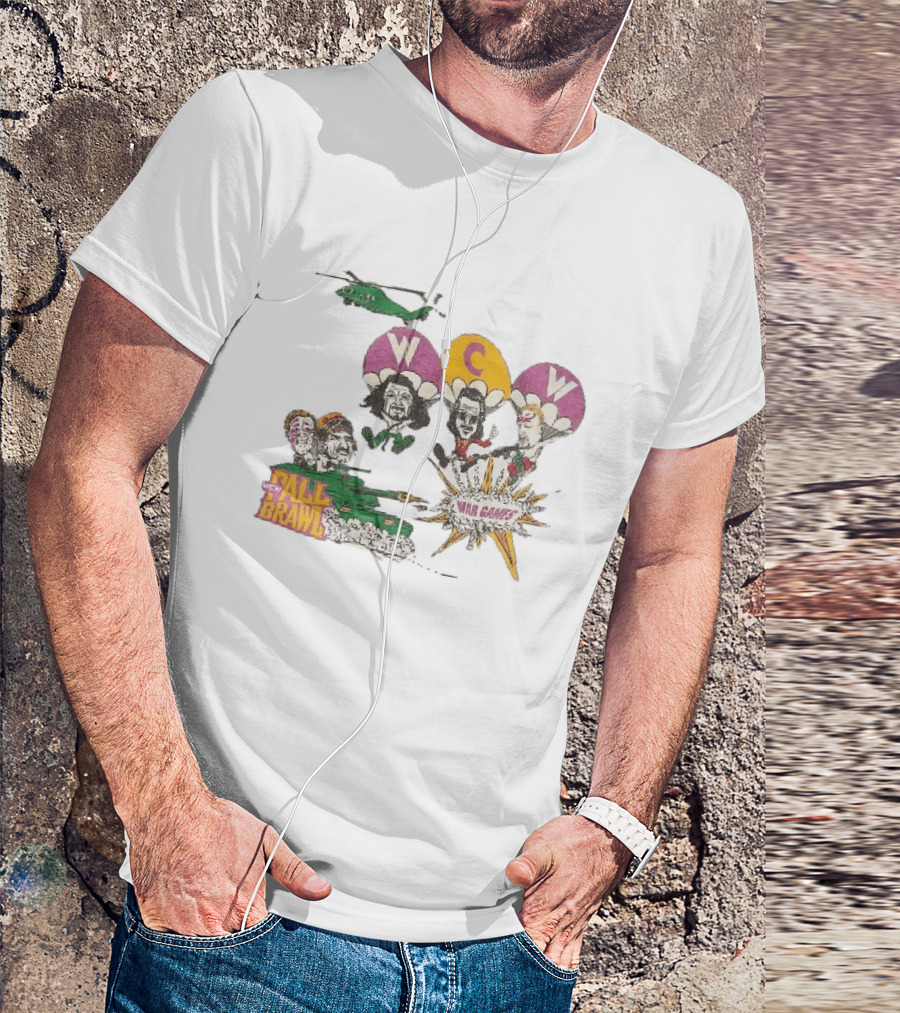WCW Fall Brawl War Games Helicopter Cartoon Characters Explosion T-Shirt