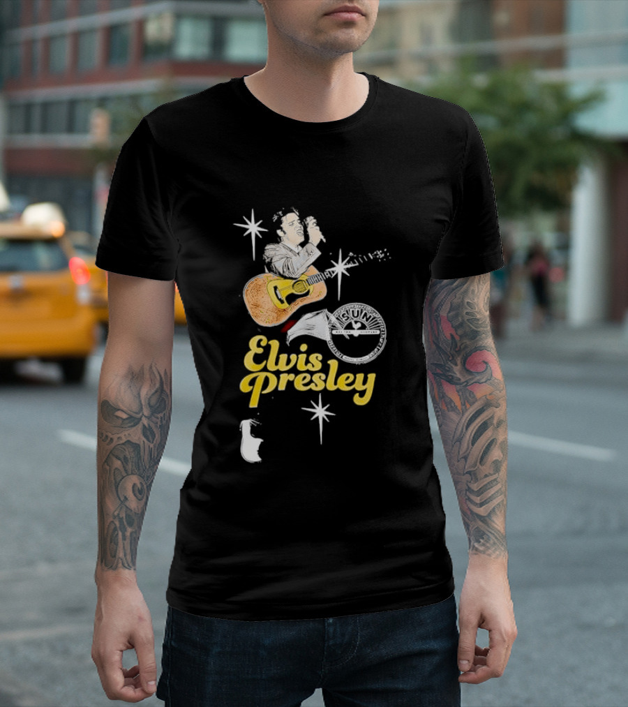 Sun Record Company Elvis Presley Playing Acoustic Guitar Starbursts T-Shirt