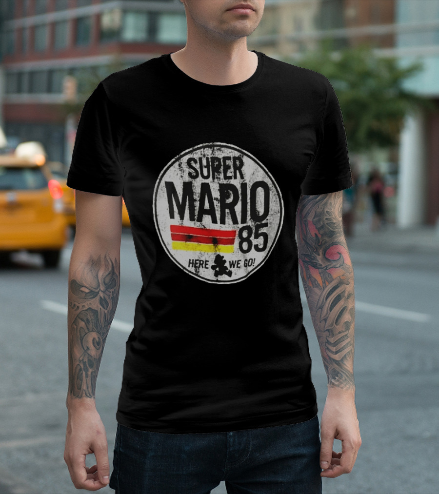Super Mario 85 Here We Go Vintage Circle T-Shirt