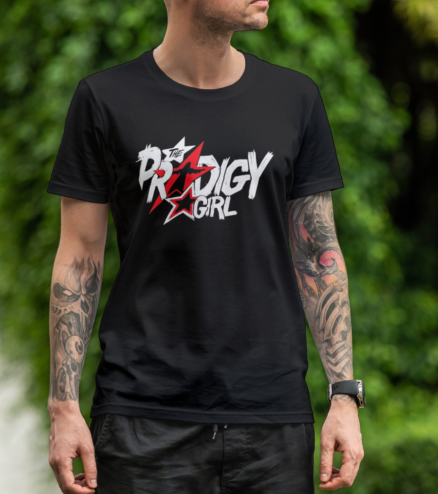 The Prodigy Girl Red White Stars Distressed Brush Lettering T-Shirt