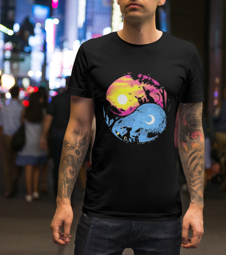 Yin Yang Espeon Umbreon Day Night Sunset Crescent Moon Harmony T-Shirt