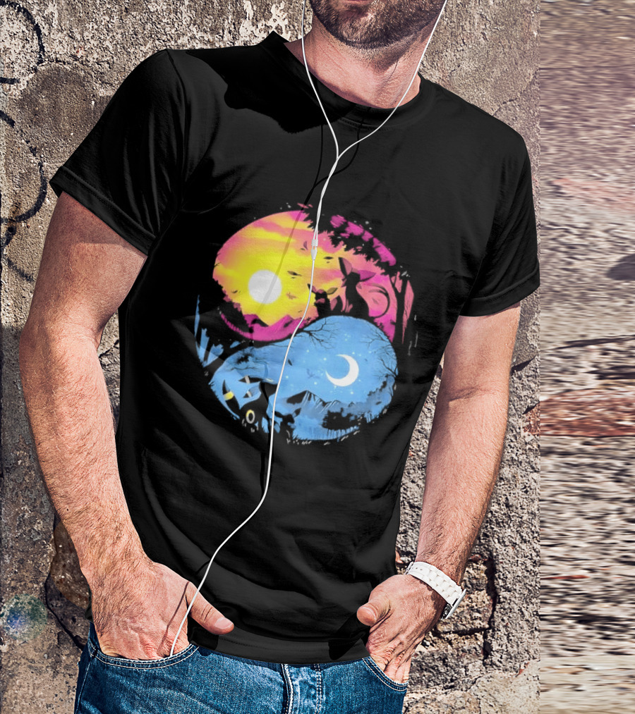Yin Yang Espeon Umbreon Day Night Sunset Crescent Moon Harmony T-Shirt
