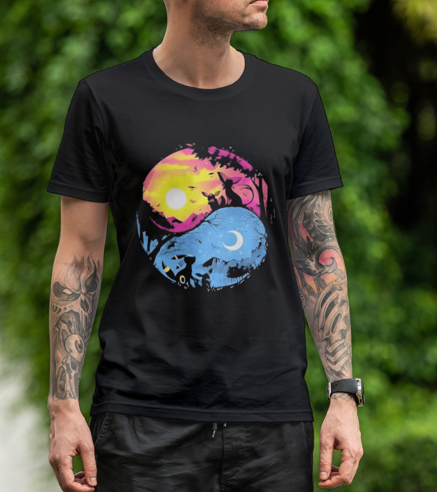 Yin Yang Espeon Umbreon Day Night Sunset Crescent Moon Harmony T-Shirt