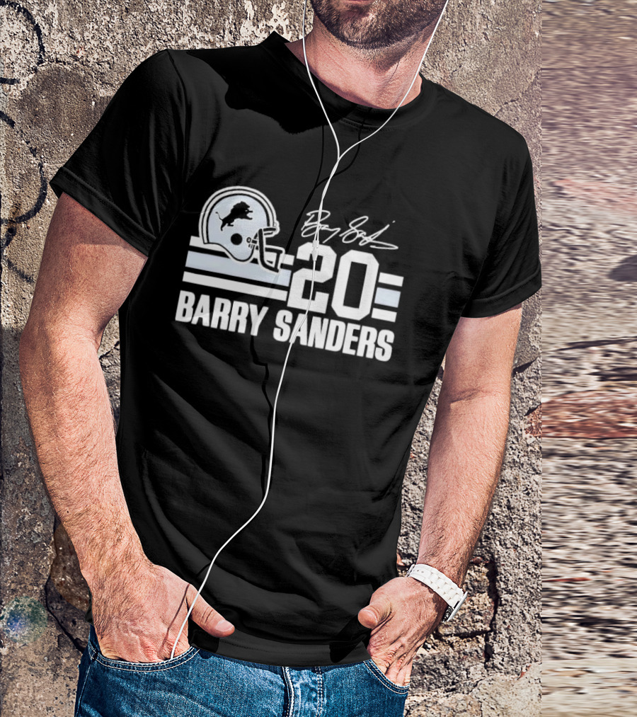 Detroit Lions Barry Sanders 20 Helmet Stripes By BS Signature T-Shirt
