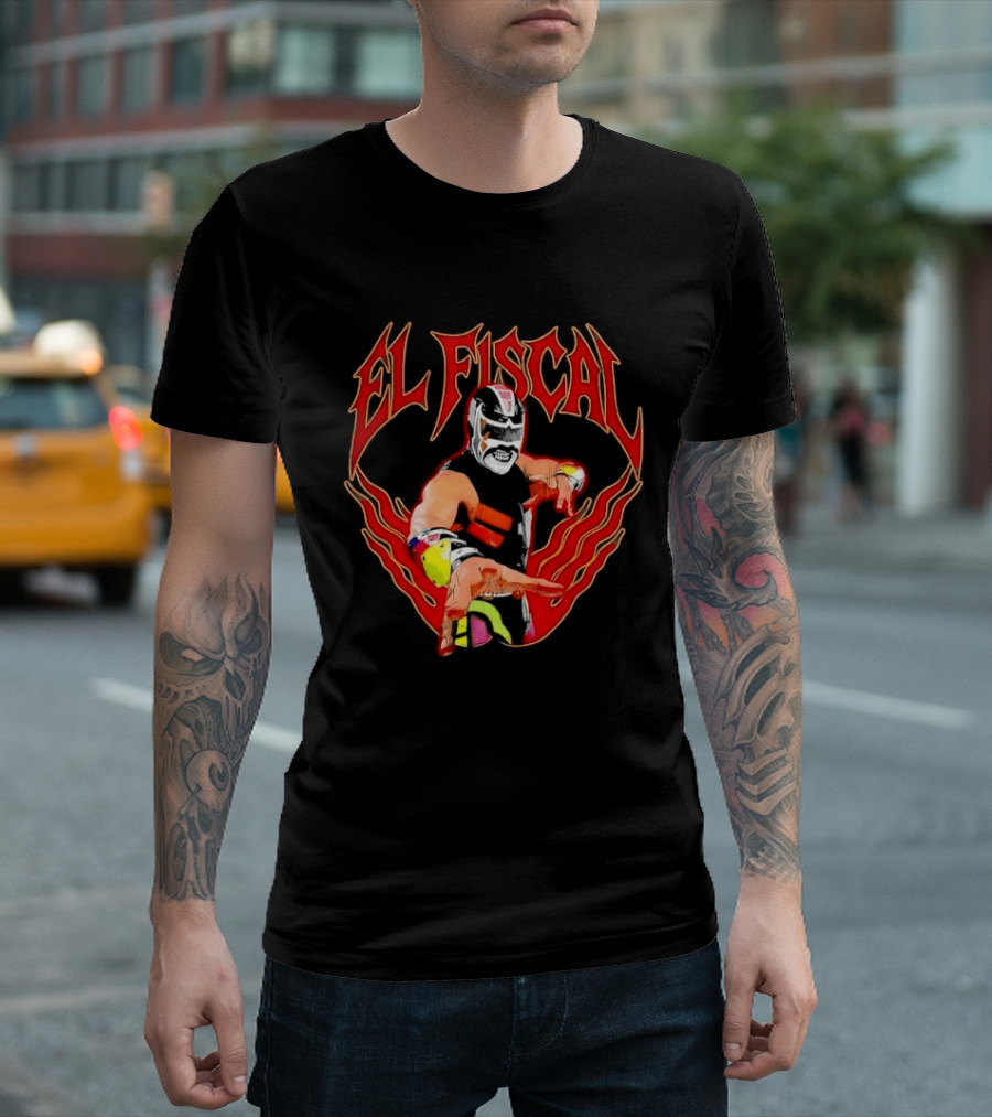El Fiscal Masked Luchador Wrestler With Flame Hand Frame T-Shirt