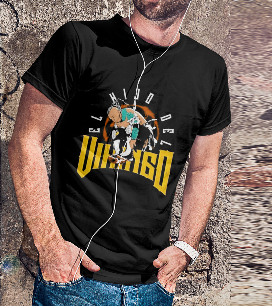 El Hijo Del Vikingo Crouching Wrestler Brown Yellow Text And Image T-Shirt
