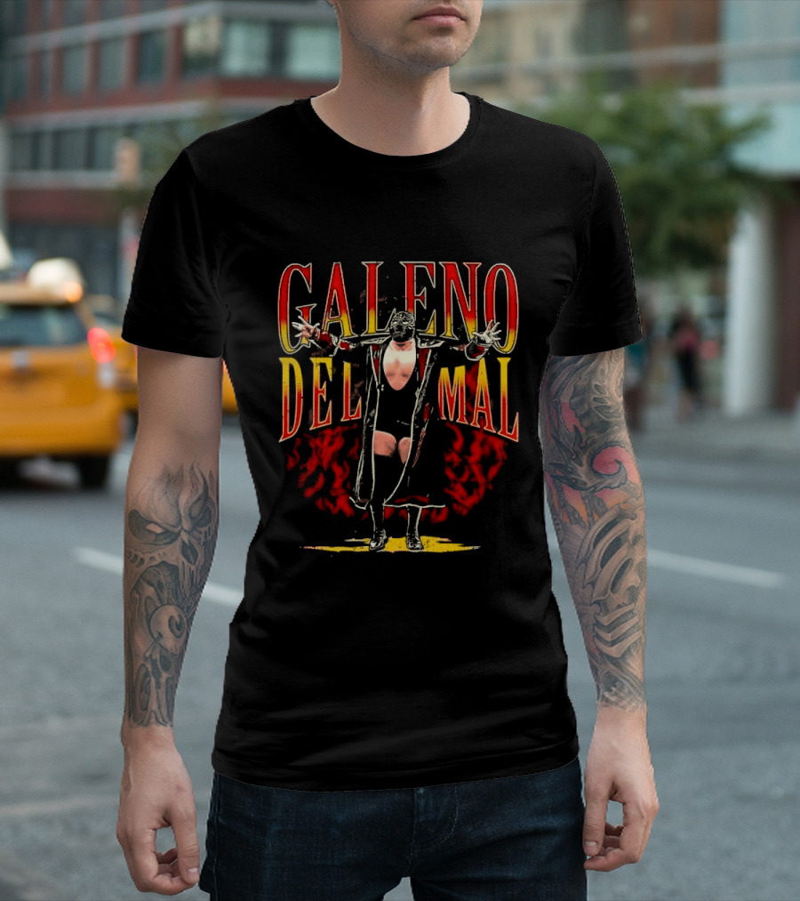 Galeno Del Mal Masked Wrestler Fiery Red Outstretched Arms T-Shirt