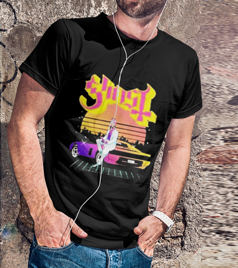 Ghost Miami Vice Retro Sunset Car Scene T-Shirt