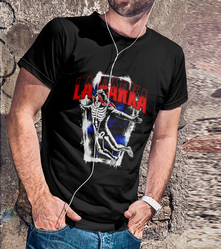 LA Parka Masked Skeleton Wrestler Jumping Distressed Frame T-Shirt