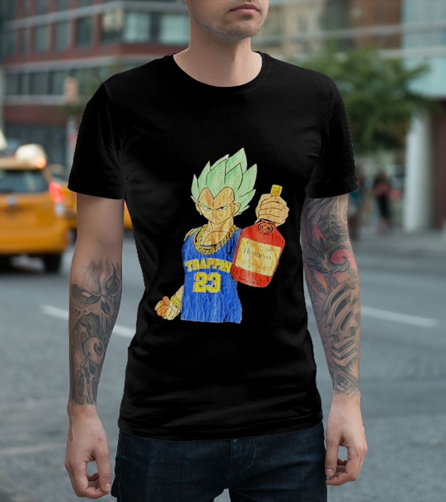 Hennessy Trappin 23 Anime Warrior Graphic Holding Bottle T-Shirt