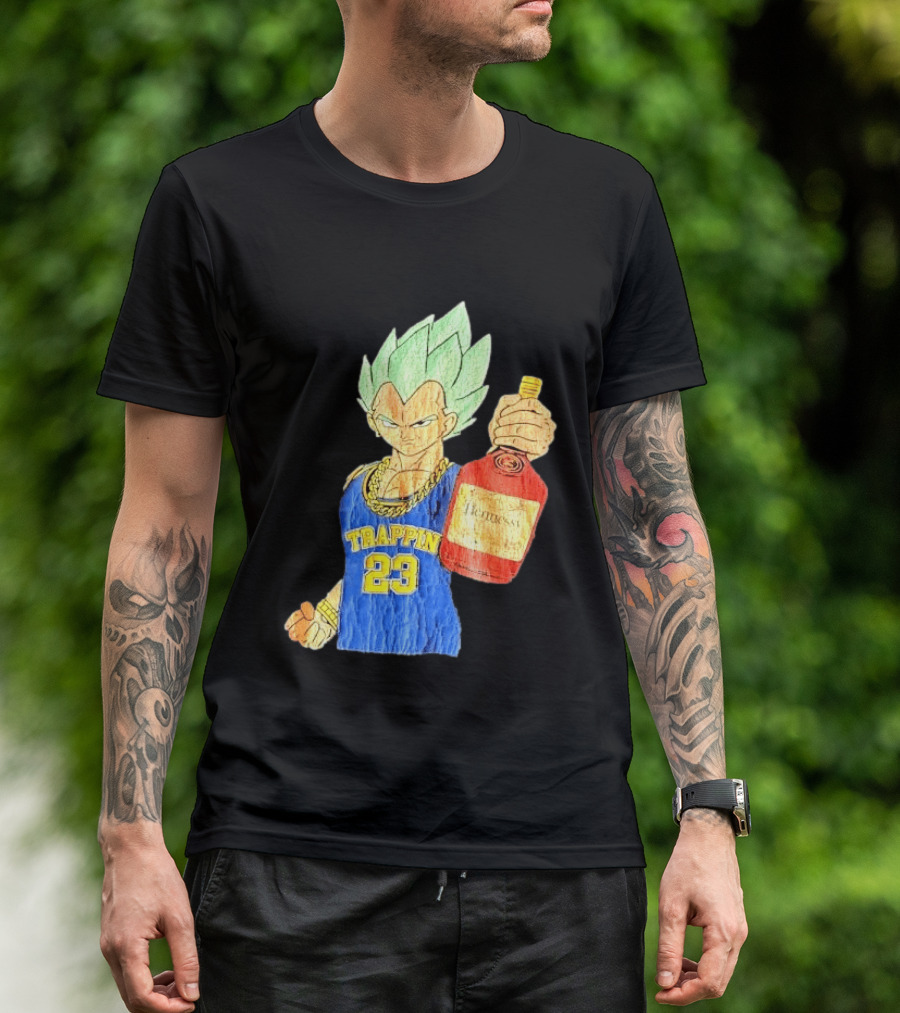 Hennessy Trappin 23 Anime Warrior Graphic Holding Bottle T-Shirt
