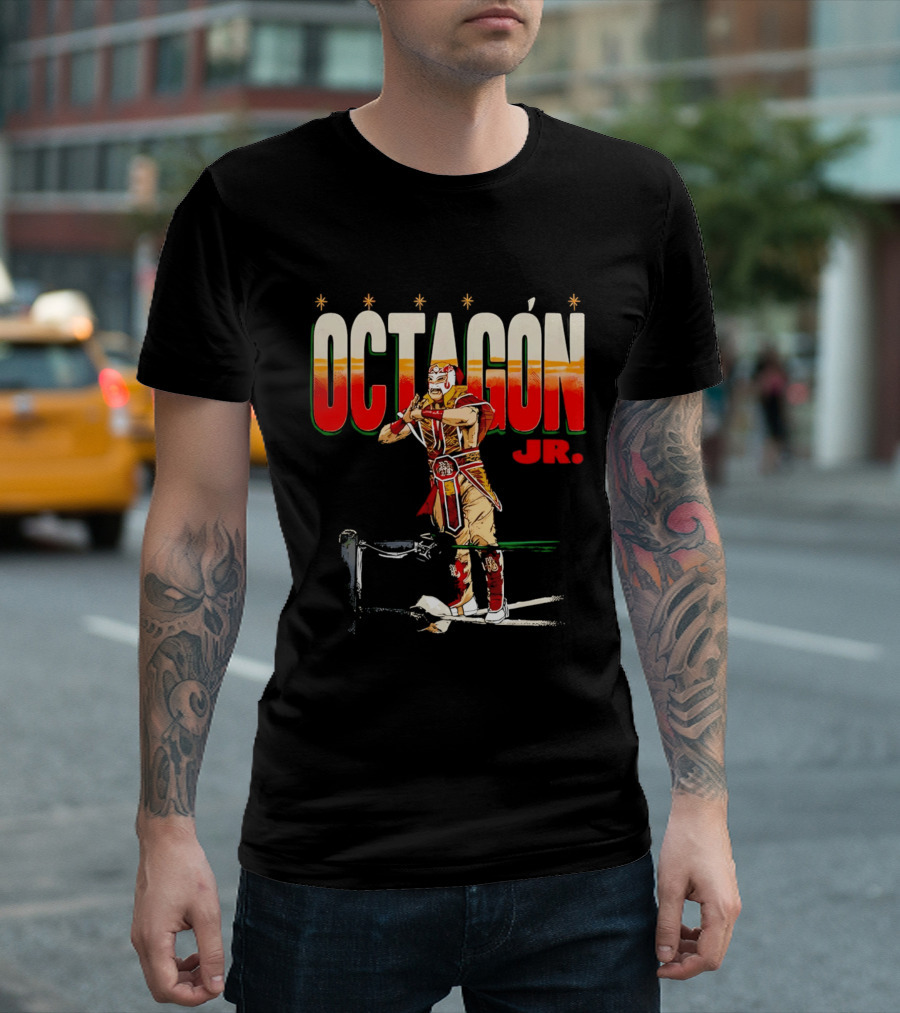 Octagon Jr Masked Lucha Libre Wrestler Ring Ropes Stars Distressed T-Shirt