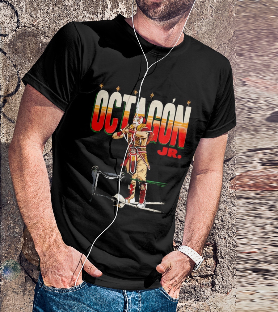 Octagon Jr Masked Lucha Libre Wrestler Ring Ropes Stars Distressed T-Shirt